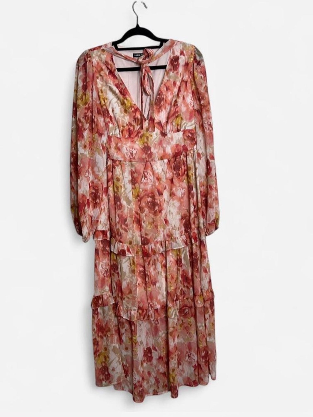 Maternity Women Deep V-Neck Lantern Sleeve Dress With Ruffle Hem